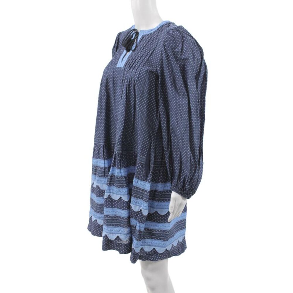 Sea Womens Blue Floral Cotton Shift Midi Dress Long Sleeve Round Neck Size XS - Picture 2 of 11